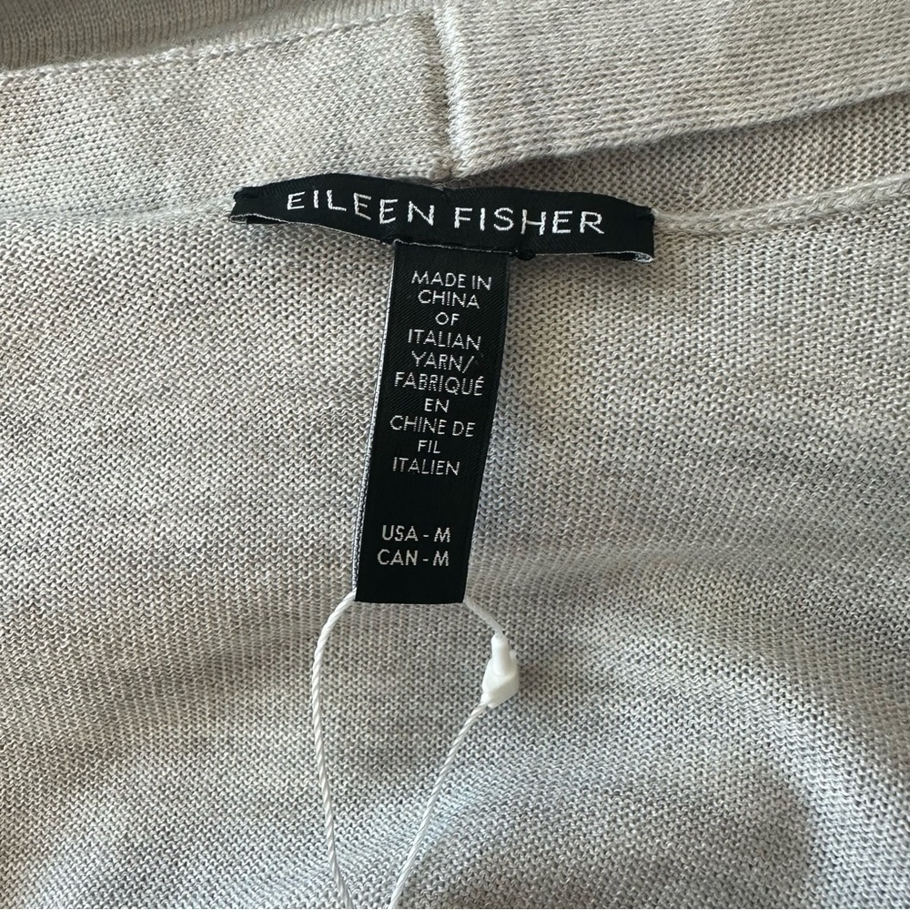 Eileen Fisher 100% Fine Merino Wool Long Open Cardigan Sea Salt Gray M - Picture 4 of 8